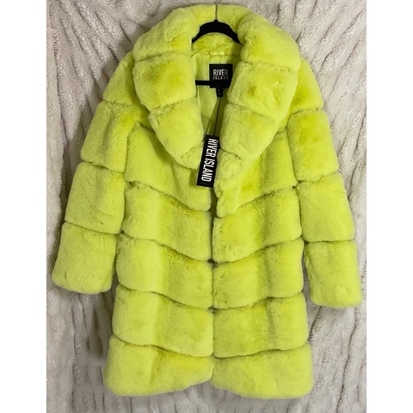 River Island Bright Lime Supersoft Faux Fur Coat - Picture 1 of 6